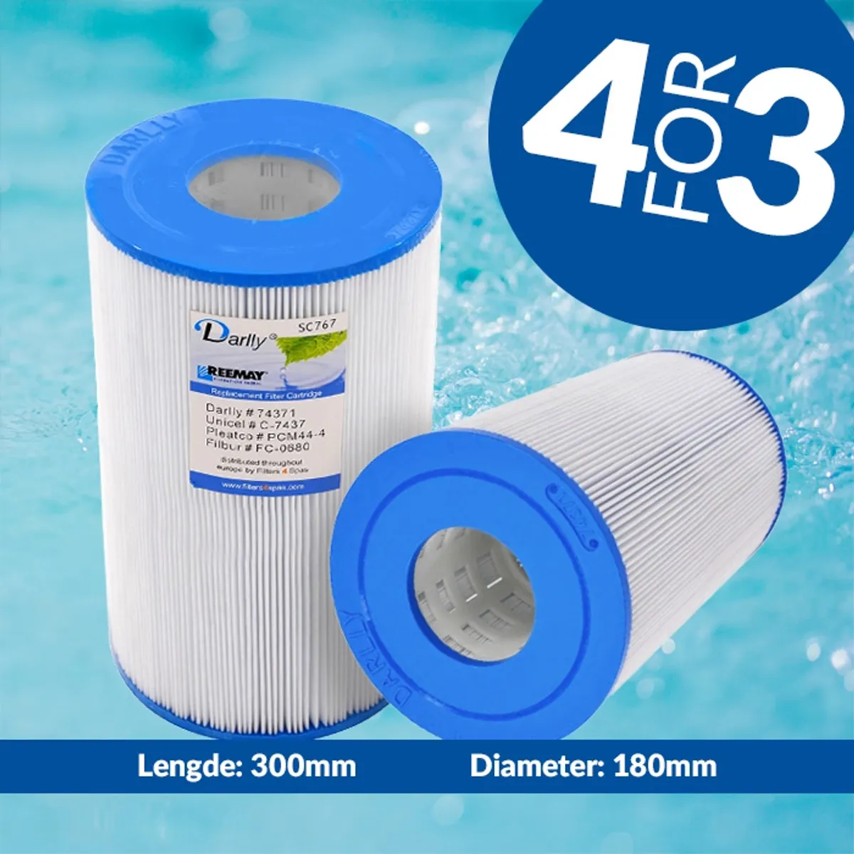 Spa filter 44 sq. ft. u/ gjenger, vaskbart SC767 (4pk - spar 25%