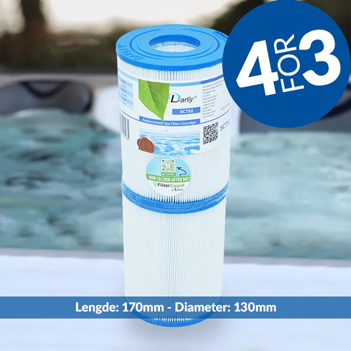 Spa filter 50 sq. ft. (x2) u/ gjenger, vaskbart  (4pk - spar 25%!)