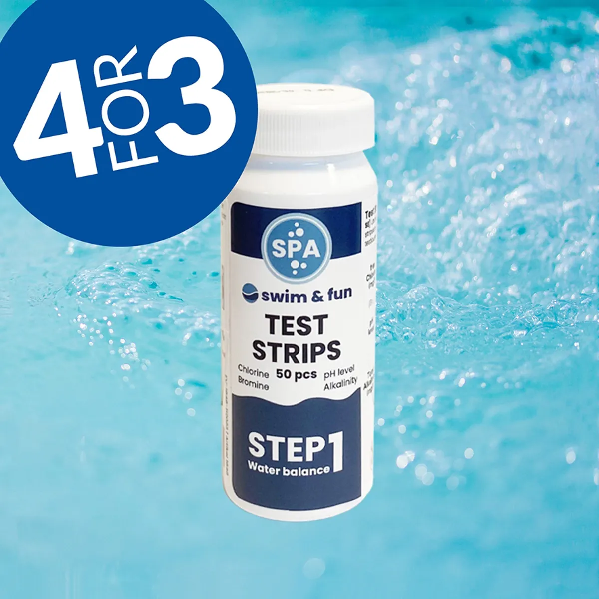 S&F Spa Teststrips (pH / klor / bromin / alkalinitet), 50 stk - 4pk