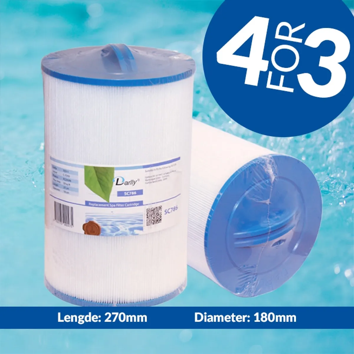 Spa filter 50 sq. ft. u/ gjenger, vaskbart, Caldera (4pk)